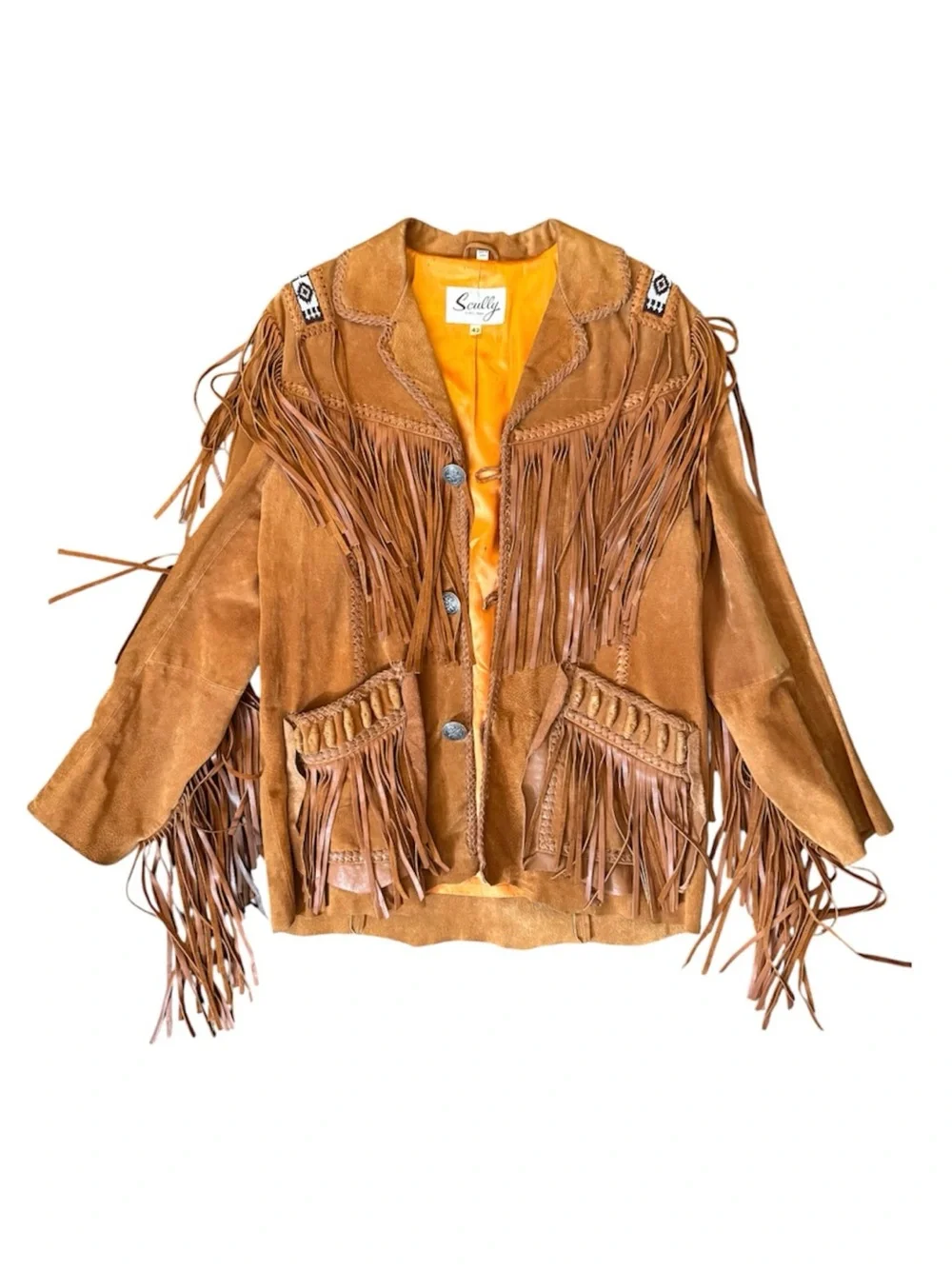 SCULLY fringe, beaded trim boar Suede western jacket, size 42